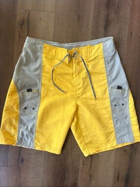 No Fear y2k Yellow & Gray Board Shorts with Lace Waist ! Size 36